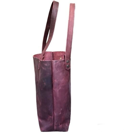 Full Grain Leather Tote in Wine - Picture 4 of 11